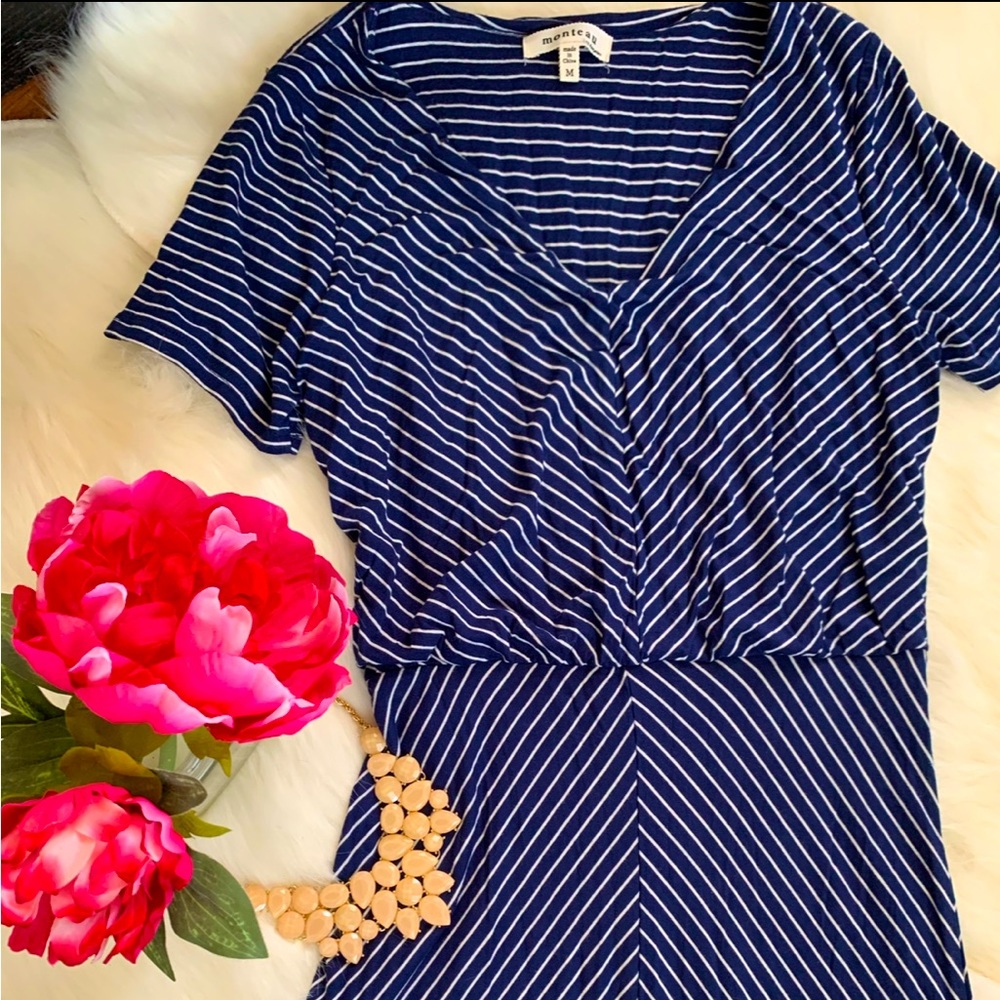 💙Women’s Navy Blue&White Striped Long Maxi Dress NWOT SIZE M